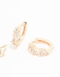Rose Gold Plated Cubic Zirconia Butterfly Stud & Huggie Earrings 2-Pack - link has visual effect only