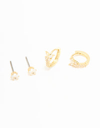 Gold Plated Cubic Zirconia Butterfly Huggie & Stud Earrings 2-Pack - link has visual effect only