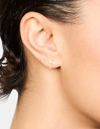 Gold Plated Cubic Zirconia Bow Hoop & Stud Earrings 2-Pack - link has visual effect only