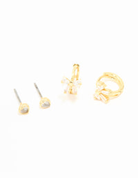 Gold Plated Cubic Zirconia Bow Hoop & Stud Earrings 2-Pack - link has visual effect only