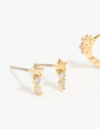 Gold Plated Cubic Zirconia Star Stud & Huggie Earrings 2-Pack - link has visual effect only
