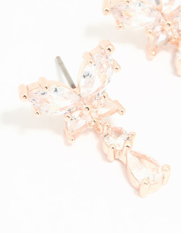 Rose Gold Plated Cubic Zirconia Butterfly Teardrop Stud Earrings