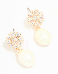 Rose Gold Plated Cubic Zirconia Flower & Pearl Drop Earrings - link has visual effect only