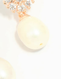 Rose Gold Plated Cubic Zirconia Flower & Pearl Drop Earrings - link has visual effect only