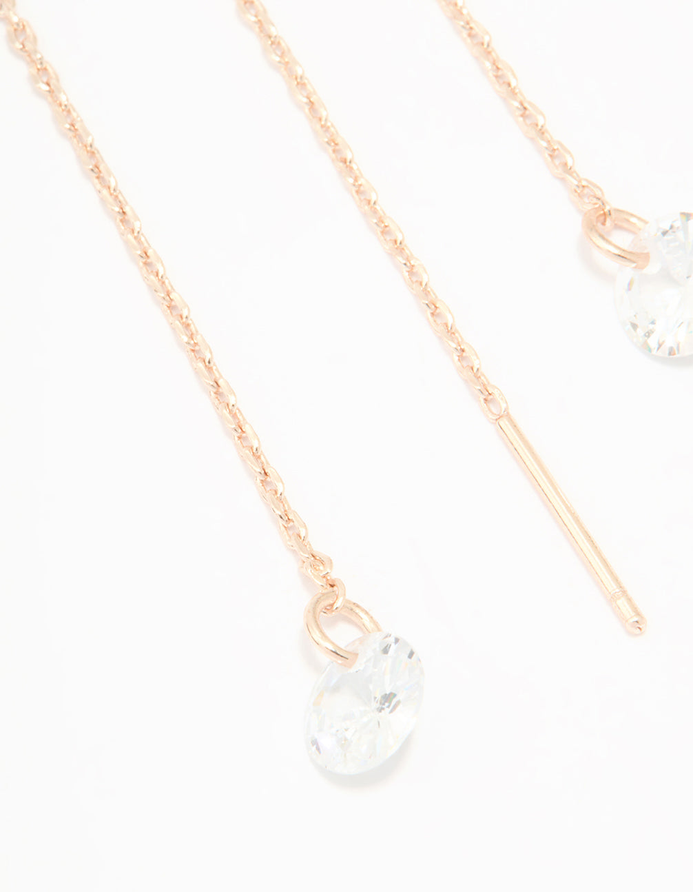 Rose Gold Plated Cubic Zirconia Thread Through Earrings