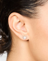 Rose Gold Plated Cubic Zirconia Halo Heart Stud Earrings - link has visual effect only