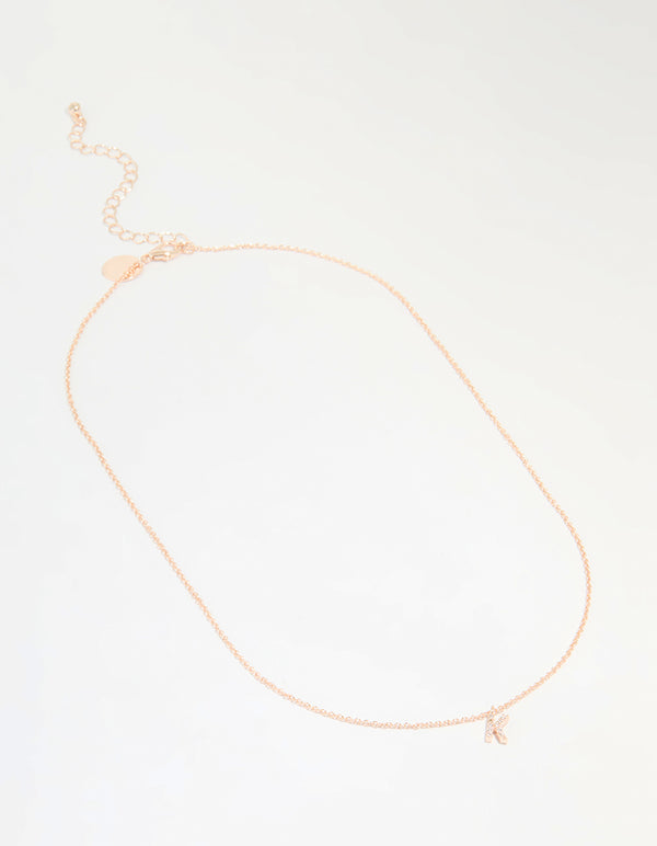 Rose Gold Plated Cubic Zirconia Letter K Necklace
