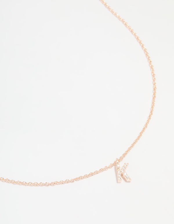 Rose Gold Plated Cubic Zirconia Letter K Necklace