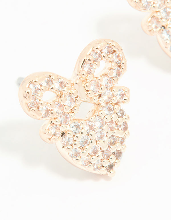 Rose Gold Plated Cubic Zirconia Bow & Heart Stud Earrings