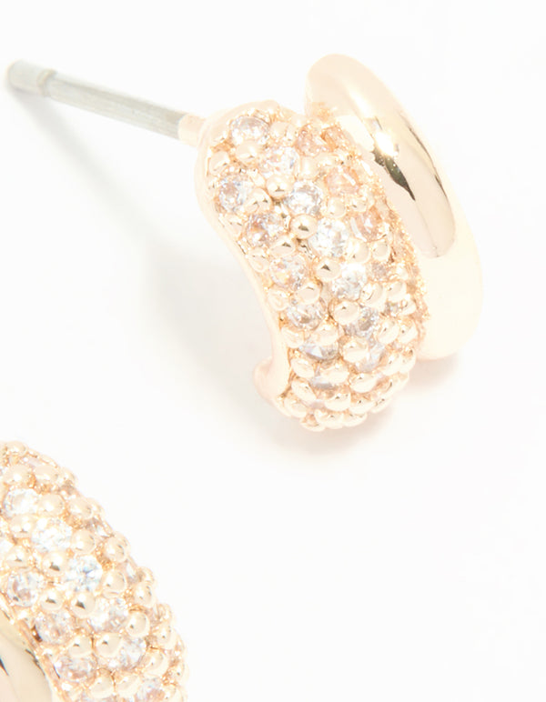 Rose Gold Plated Cubic Zirconia Double Row Stud Earrings