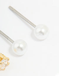 Rose Gold Plated Cubic Zirconia Pearl & Classic Stud Earrings 2-Pack - link has visual effect only