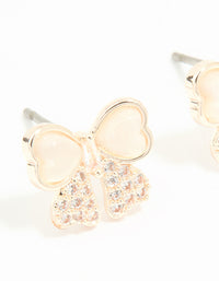 Rose Gold Plated Cubic Zirconia Bow & Plain Stud Earrings 2-Pack - link has visual effect only
