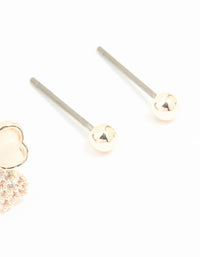 Rose Gold Plated Cubic Zirconia Bow & Plain Stud Earrings 2-Pack - link has visual effect only