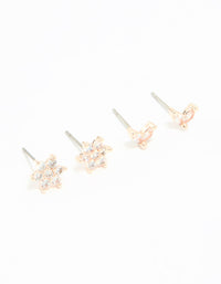 Rose Gold Plated Cubic Zirconia Flower Stud Earrings 2-Pack - link has visual effect only