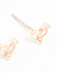 Rose Gold Plated Cubic Zirconia Flower Stud Earrings 2-Pack - link has visual effect only