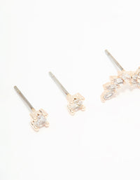 Rose Gold Plated Cubic Zirconia Flower Swirl Stud Earrings 3-Pack - link has visual effect only