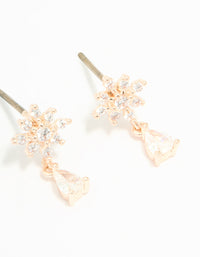 Rose Gold Plated Cubic Zirconia Flower & Classic Stud Earrings 2-Pack - link has visual effect only