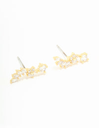 Gold Plated Cubic Zirconia Floral Crawler Stud Earrings 2-Pack - link has visual effect only