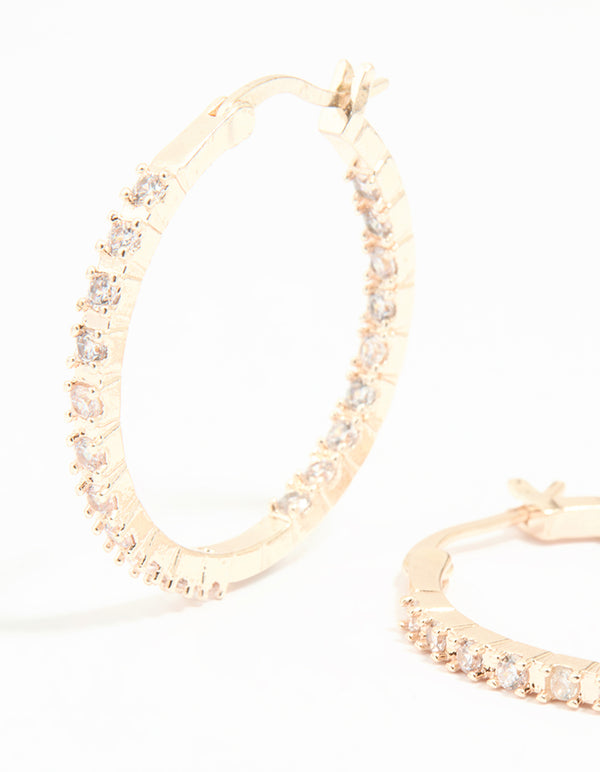 Rose Gold Plated Cubic Zirconia Large Skinny Hoop Earrings