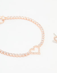 Rose Gold Plated Cubic Zirconia Heart Outline Tennis Bracelet & Earrings Set - link has visual effect only