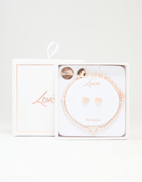 Rose Gold Plated Cubic Zirconia Heart Outline Tennis Bracelet & Earrings Set - link has visual effect only