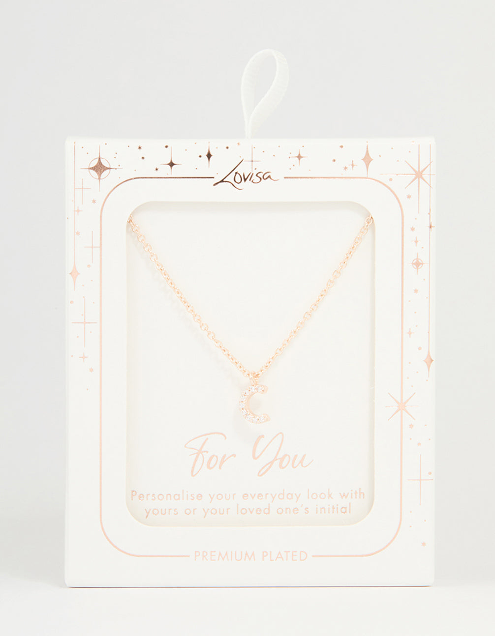 Rose Gold Plated Cubic Zirconia Letter C Necklace