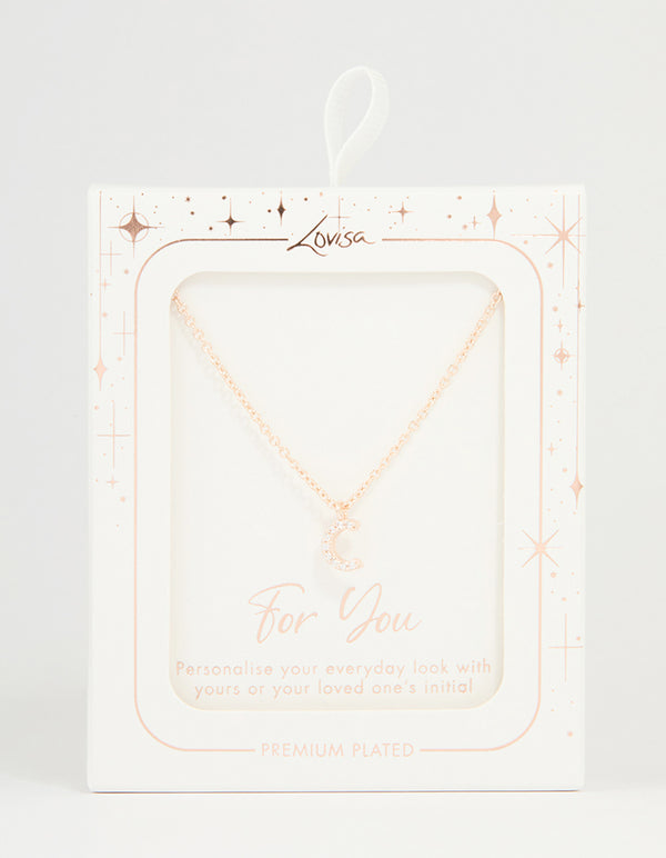 Rose Gold Plated Cubic Zirconia Letter C Necklace