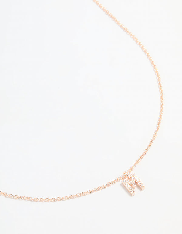 Rose Gold Plated Cubic Zirconia Letter M Necklace
