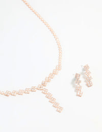 Rose Gold Plated Cubic Zirconia Square Drop Necklace & Earrings Set - link has visual effect only