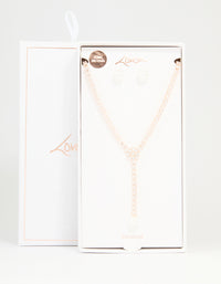 Rose Gold Plated Pearl & Cubic Zirconia Flower Y-Necklace & Earrings Set - link has visual effect only