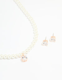 Rose Gold Plated Pearl & Cubic Zirconia Drop Necklace & Earrings Set - link has visual effect only