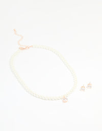 Rose Gold Plated Pearl & Cubic Zirconia Drop Necklace & Earrings Set - link has visual effect only