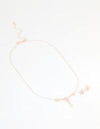 Rose Gold Plated Cubic Zirconia Flower Drop Necklace & Earrings Set - link has visual effect only