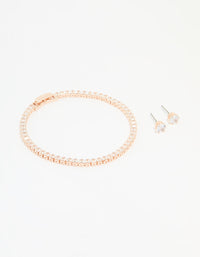 Rose Gold Plated Cubic Zirconia Tennis Bracelet & Earrings Set - link has visual effect only