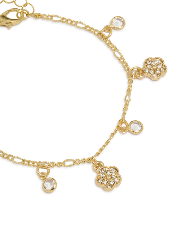 Gold Plated Chain & Mini Flower Charm Bracelets 2-Pack