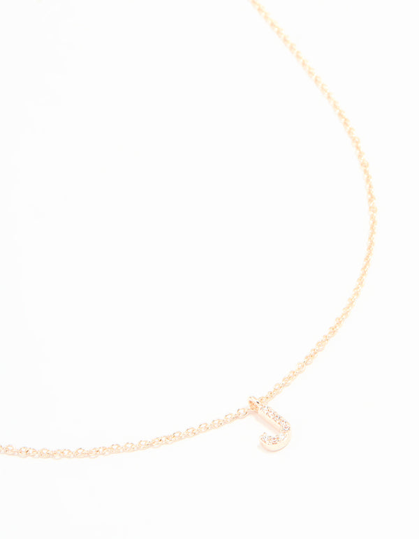 Rose Gold Plated Cubic Zirconia Letter J Necklace