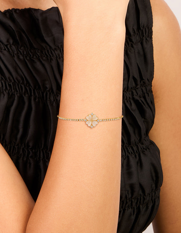 Gold Plated Cubic Zirconia Flower Toggle Bracelet