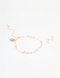 Rose Gold Plated Cubic Zirconia Pearl Bracelet & Earrings Set - link has visual effect only