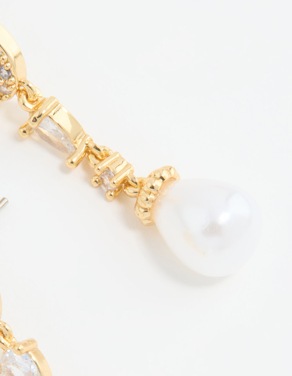 Gold Plated Cubic Zirconia Halo Pearl Drop Earrings