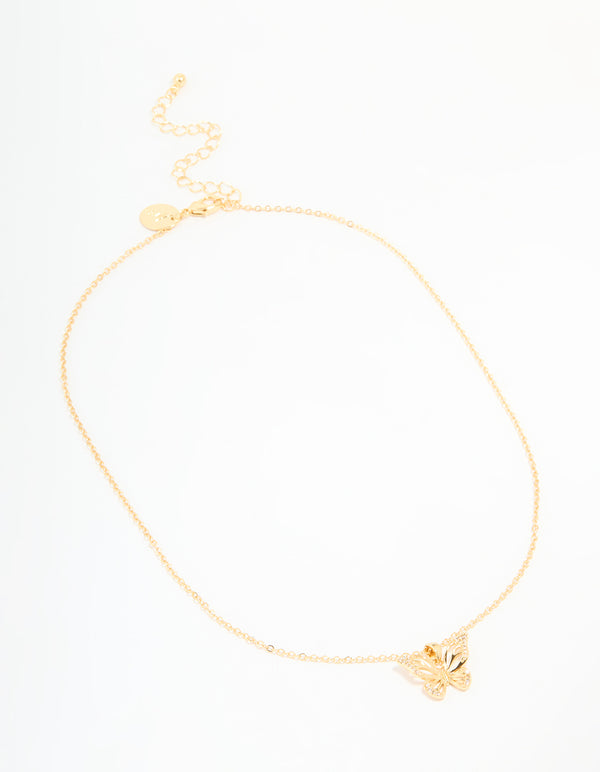 Gold Plated Cubic Zirconia Butterfly Necklace