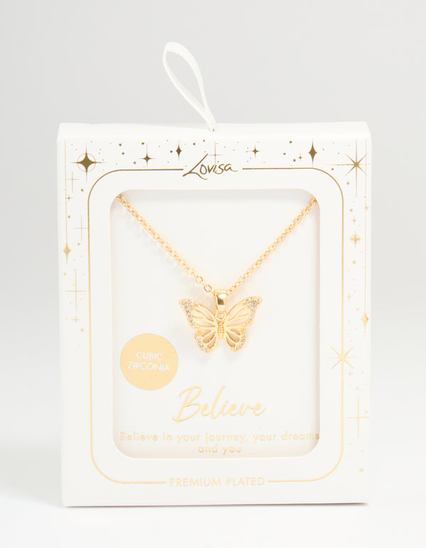 Gold Plated Cubic Zirconia Butterfly Necklace