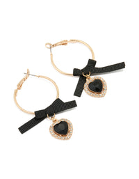 Gold Black Diamante Bow & Heart Drop Earrings - link has visual effect only