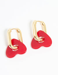Gold Red Acrylic Heart Hoop Earrings - link has visual effect only