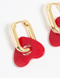 Gold Red Acrylic Heart Hoop Earrings - link has visual effect only