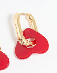 Gold Red Acrylic Heart Hoop Earrings - link has visual effect only