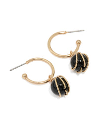 Gold Black Pearl Wire Wrap Hoop Earrings - link has visual effect only