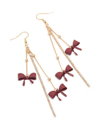 Gold Burgundy Bow Chain Drop Earrings - link has visual effect only