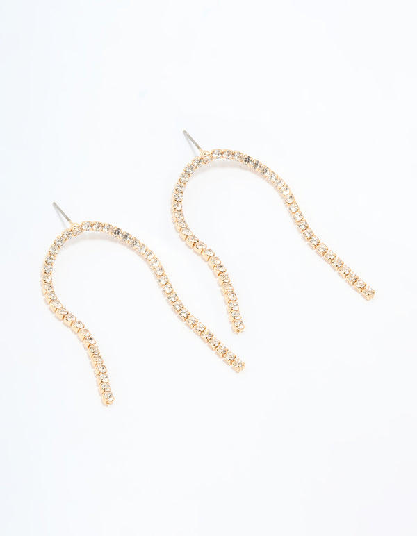 Gold Cupchain Diamante Rainbow Shaped Drop Earrings