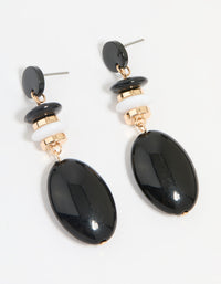Gold Black Beaded Drop Earrings - link has visual effect only