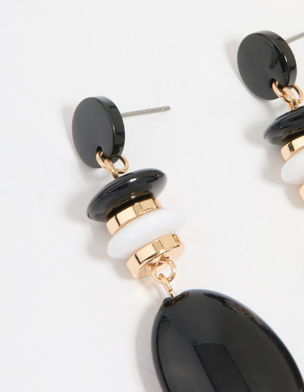 Gold Black Beaded Drop Earrings